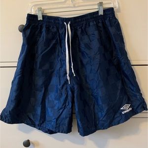 Umbro Large Navy Blue Checkered Athletic Shorts